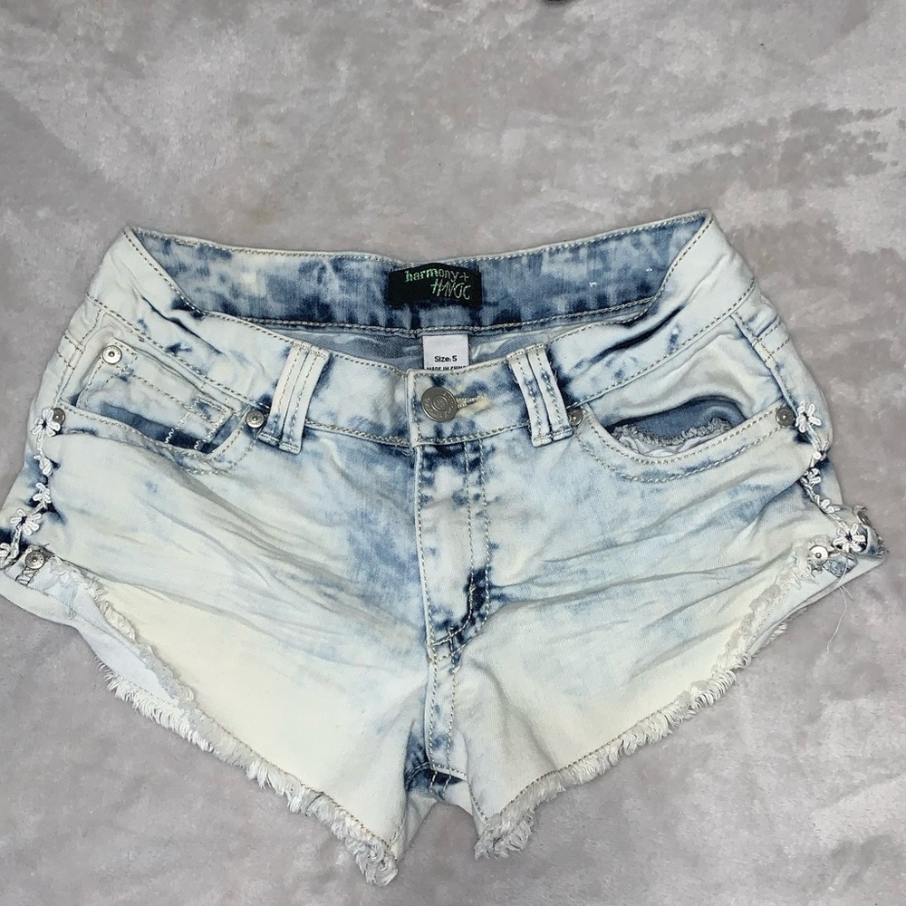 Acid Wash & Flower Booty Shorts